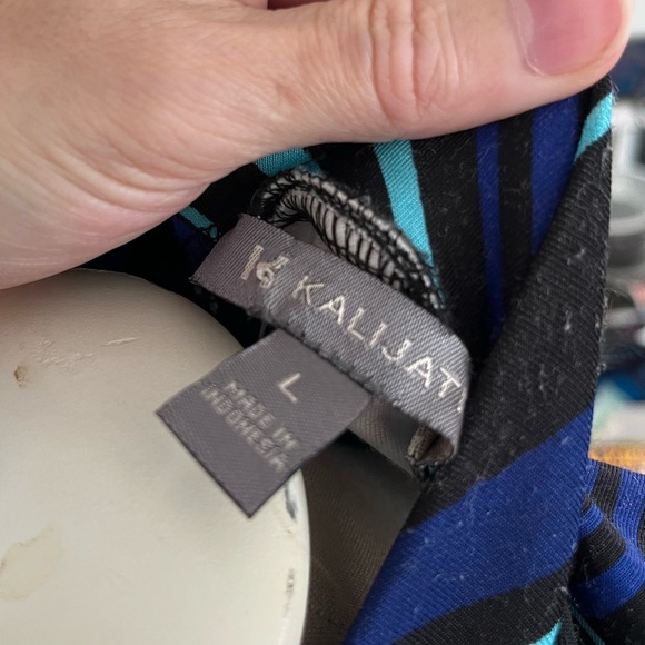 Kalijati Fit and Flare Dress L Black Blue Swirl Stretch Dressy Business VGUC - Picture 4 of 5